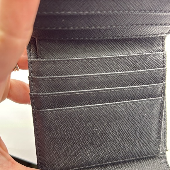 Michael Kors Bridgette Triflod Coin Case Wallet Black Gray Gold Logo Monogram - Picture 12 of 16